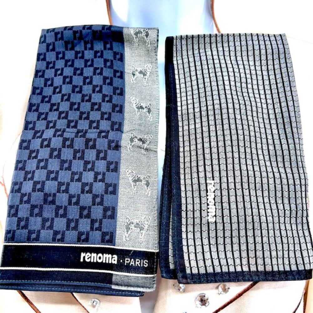 New 2 Renoma Paris Men Handkerchiefe costton/silk, 18 gray black with Dog (38)